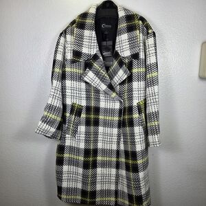 Thread Collective Women's Bold Plaid‎ Coat w/ Oversized Collar LemonPld Size 2X
